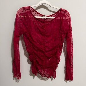 Free People Elegant Red Sheer Women's Top